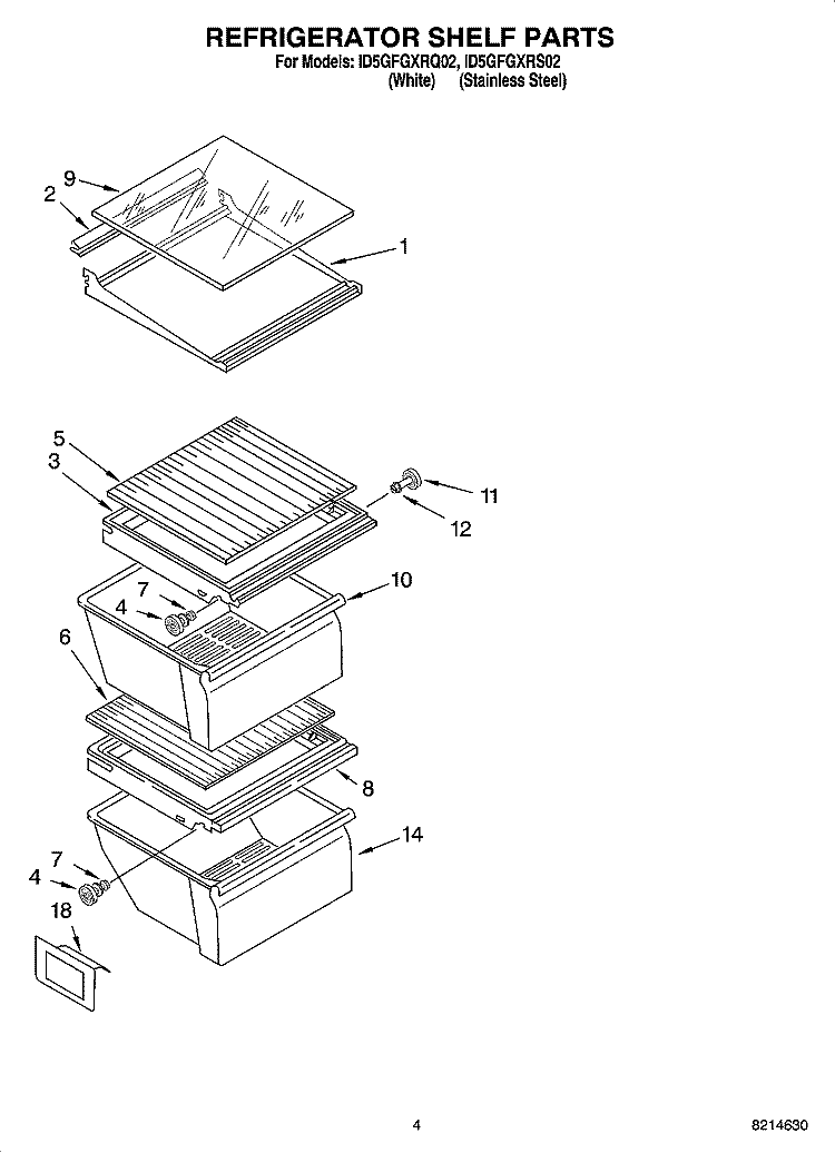 REFRIGERATOR SHELF PARTS Diagram and Parts List for ID5GFGXRQ02  Whirlpool Refrigerator