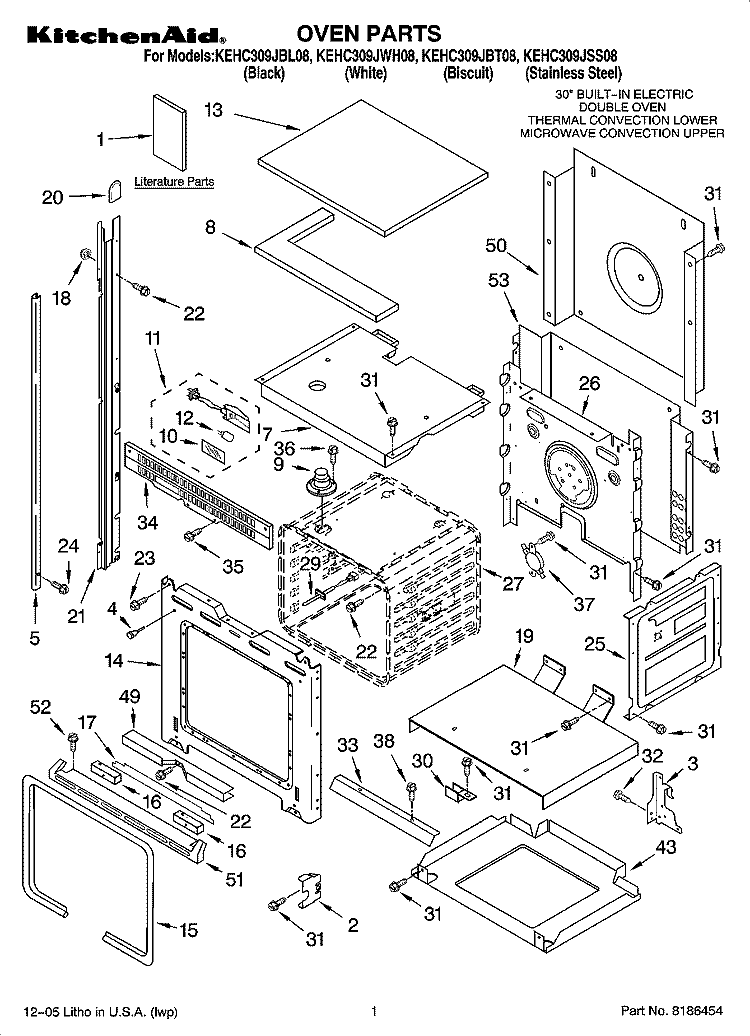 OVEN PARTS Diagram and Parts List for KEHC309JBT08  KitchenAid Microwave Oven Combo