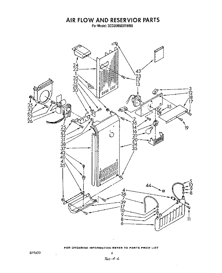 AIRFLOW AND RESERVOIR Diagram and Parts List for 3ED26MMXRWR0  Whirlpool Refrigerator