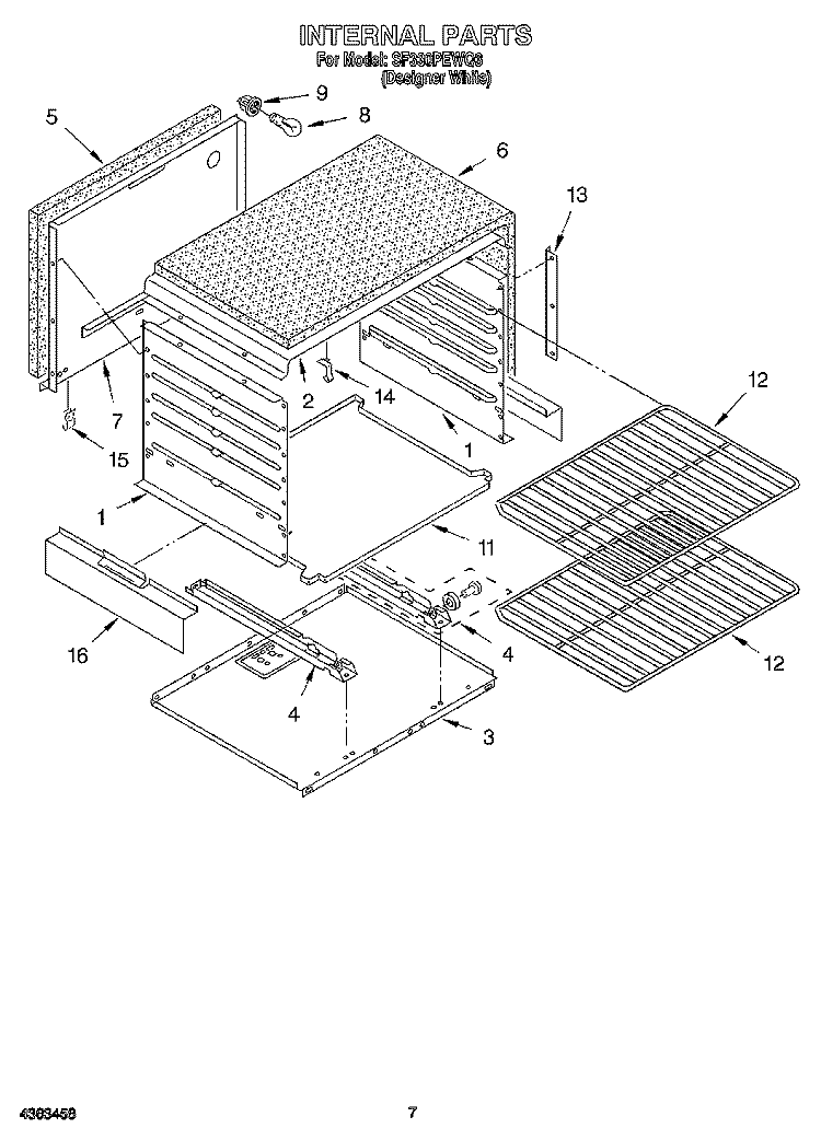 INTERNAL Diagram and Parts List for SF330PEWQ3  Whirlpool Range