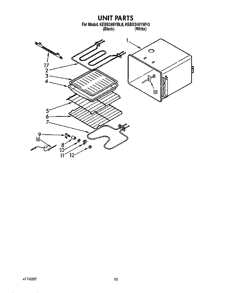 UNIT Diagram and Parts List for KEBS246YBL0  KitchenAid Wall Oven