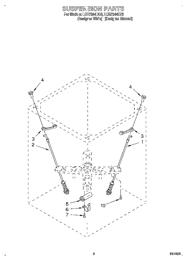 SUSPENSION Diagram and Parts List for LCR7244DZ5  Whirlpool Washer