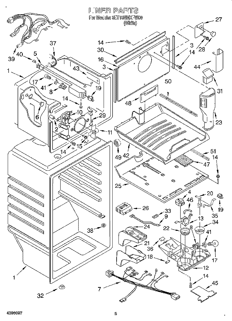 LINER Diagram and Parts List for 3ET18NMXFW00  Whirlpool Refrigerator