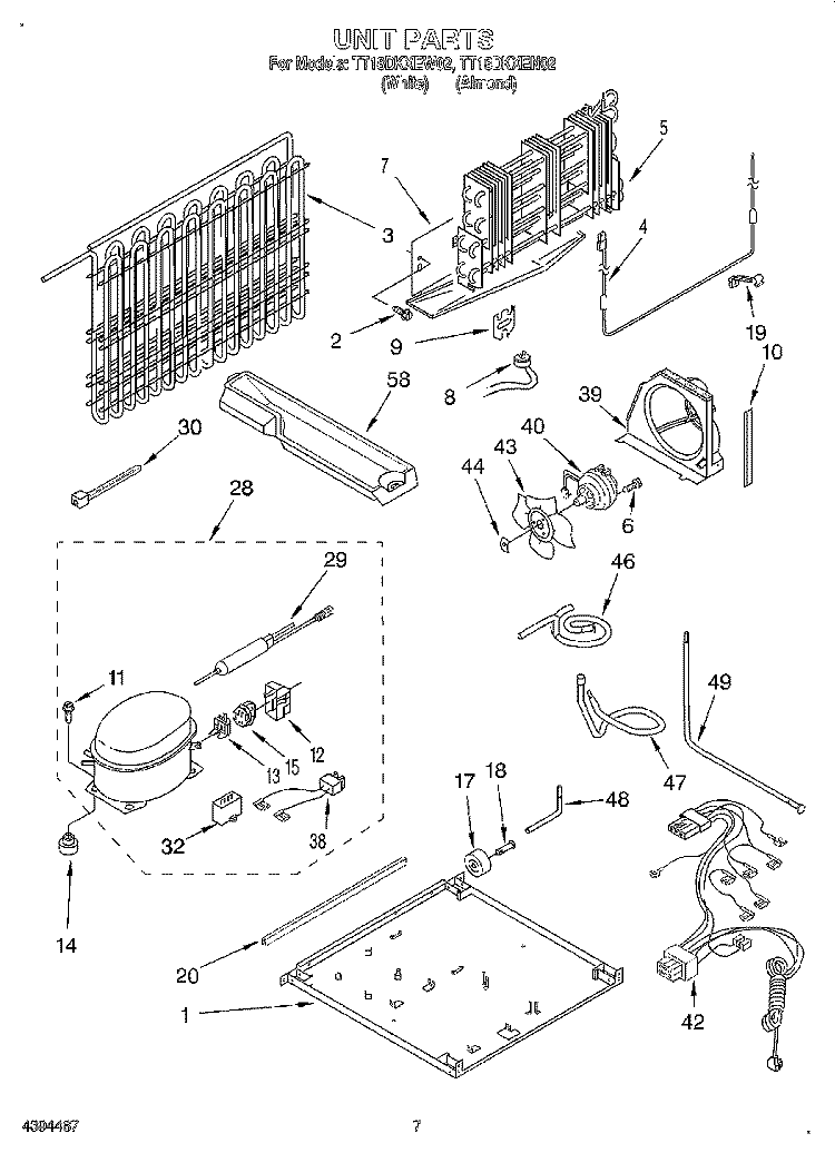 UNIT Diagram and Parts List for TT18DKXEN02  Whirlpool Refrigerator