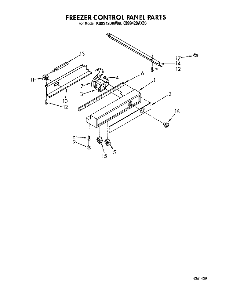 FREEZER CONTROL PANEL Diagram and Parts List for KSSS42DAW00  KitchenAid Refrigerator