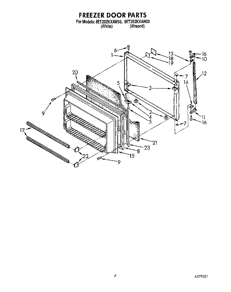 FREEZER DOOR Diagram and Parts List for 8ET20ZKXAN00  Whirlpool Refrigerator