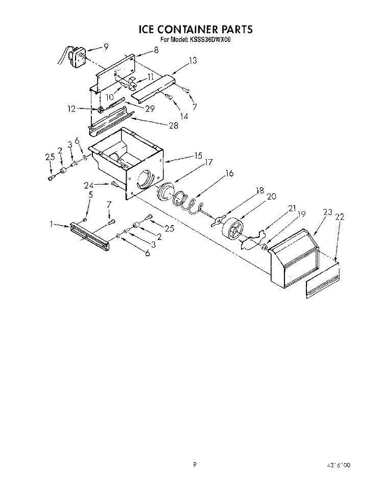 ICE CONTAINER Diagram and Parts List for KSSS36DWX00  KitchenAid Refrigerator