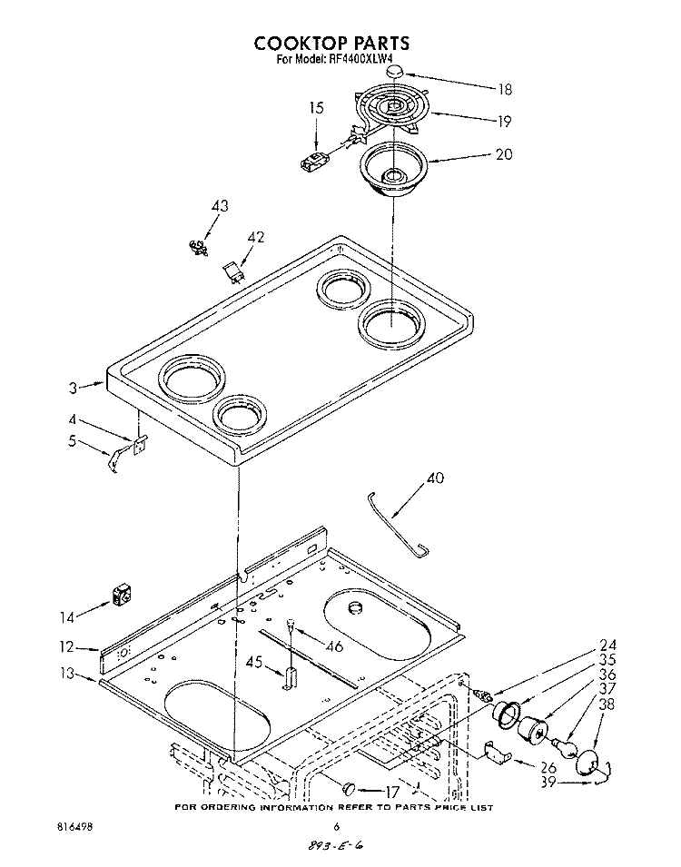 COOK TOP Diagram and Parts List for RF4400XLW4  Whirlpool Range