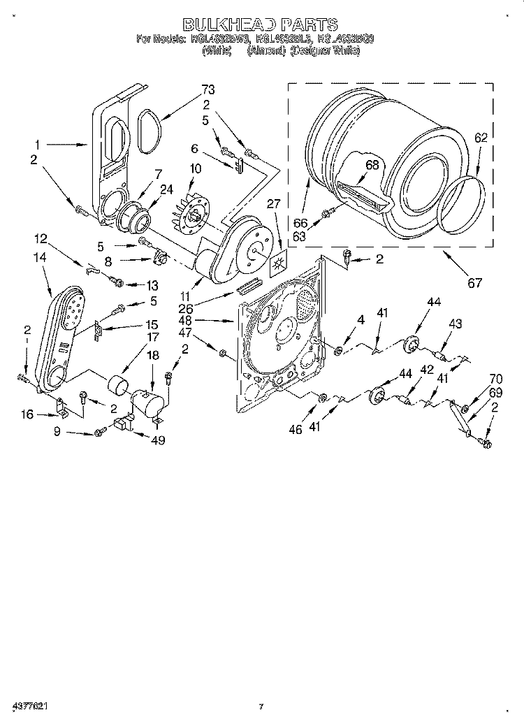 BULKHEAD Diagram and Parts List for RGL4632BL3  Roper Dryer