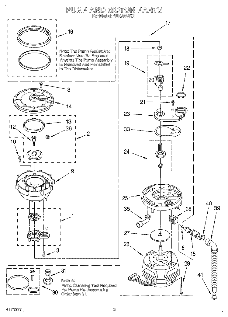 PUMP AND MOTOR Diagram and Parts List for KUDJ230Y2  KitchenAid Dishwasher