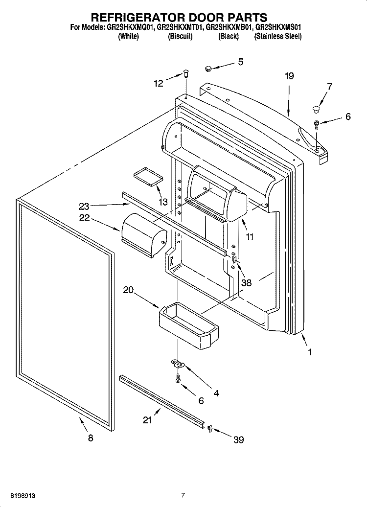 REFRIGERATOR DOOR PARTS Diagram and Parts List for GR2SHKXMT01  Whirlpool Refrigerator