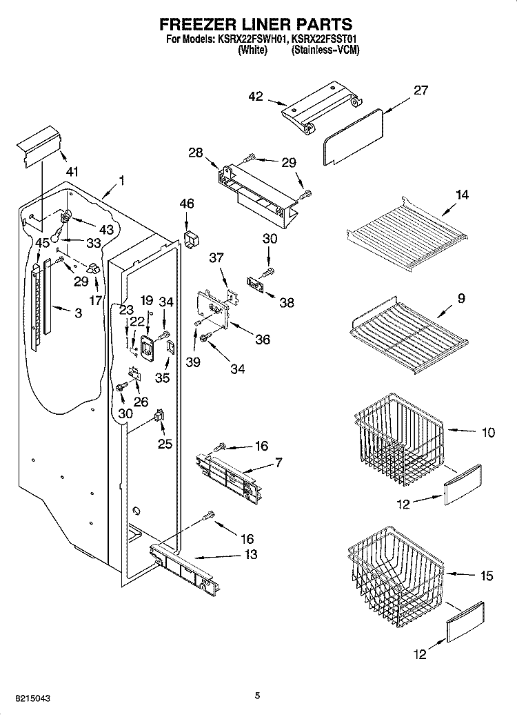 FREEZER LINER PARTS Diagram and Parts List for KSRX22FSWH01  KitchenAid Refrigerator
