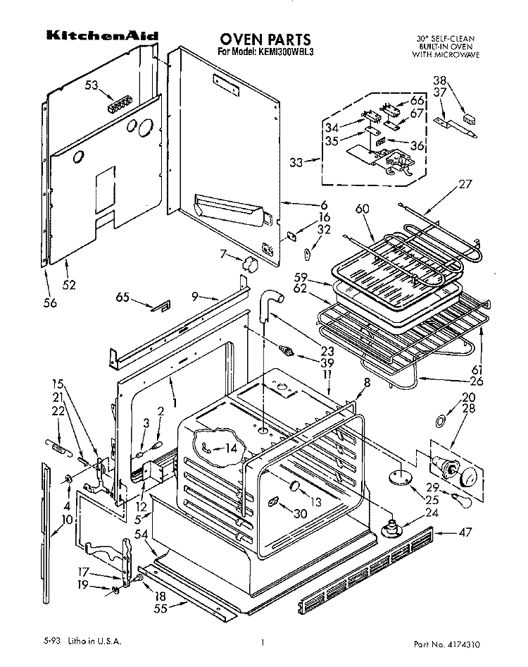 OVEN, LITERATURE Diagram and Parts List for KEMI300WBL3  KitchenAid Microwave Oven Combo