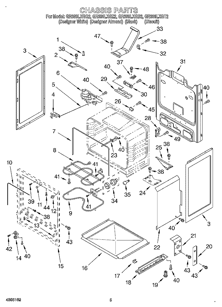 CHASSIS Diagram and Parts List for GR399LXGB2  Whirlpool Range