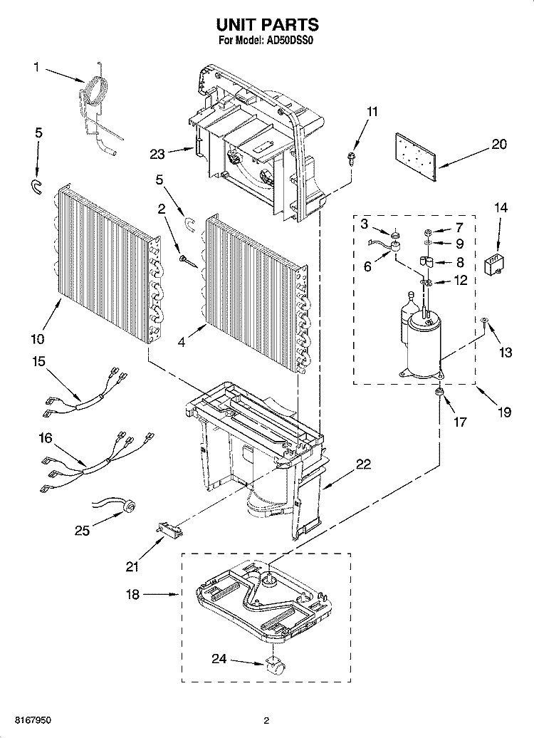 UNIT PARTS Diagram and Parts List for AD50DSS0  Whirlpool Dehumidifier