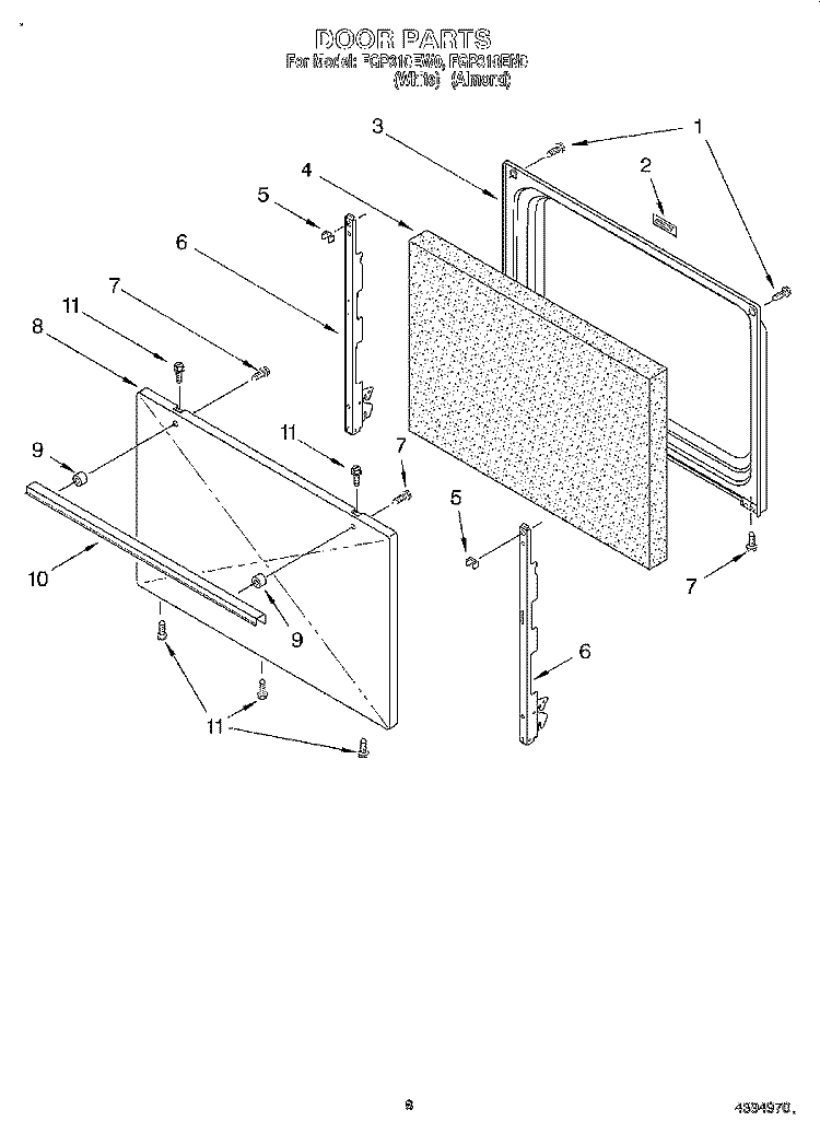 DOOR, LIT/OPTIONAL Diagram and Parts List for FGP310EN0  Roper Range