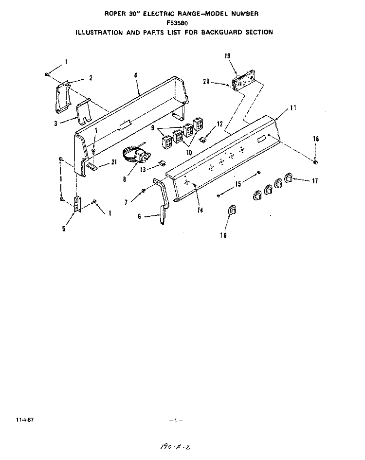 BACKGUARD , LIT/OPTIONAL Diagram and Parts List for F5358L0  Roper Range