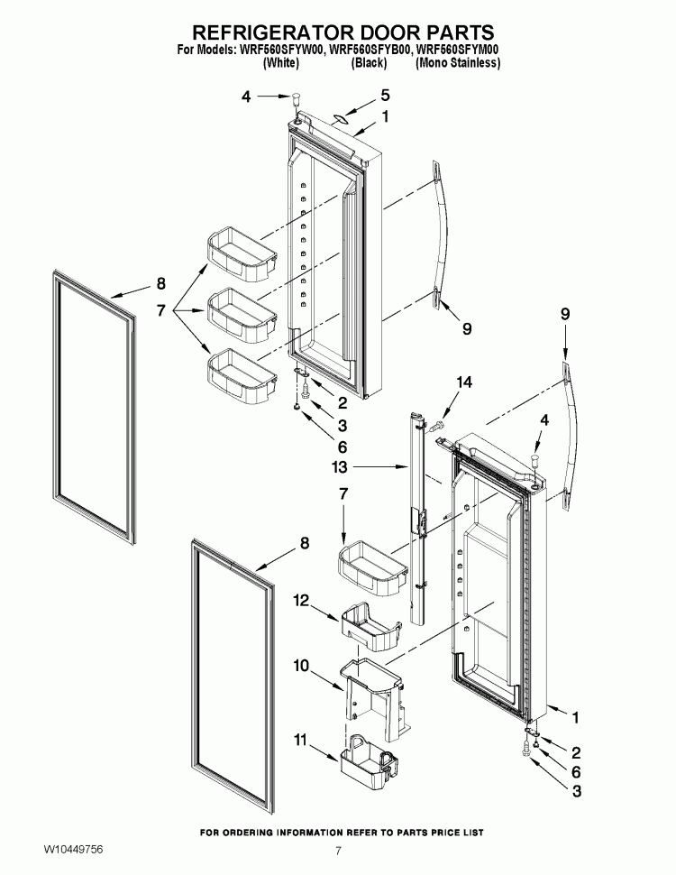 REFRIGERATOR DOOR PARTS Diagram and Parts List for WRF560SFYM00  Whirlpool Refrigerator