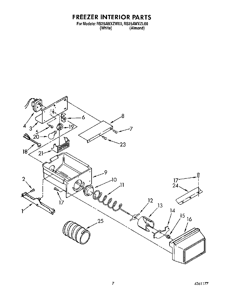 FREEZER INTERIOR Diagram and Parts List for RS25AWXZW00  Roper Refrigerator