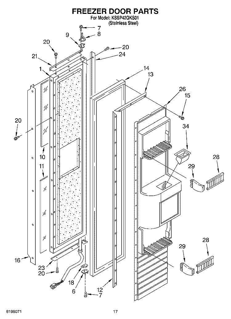 FREEZER DOOR Diagram and Parts List for KSSP42QKS01  KitchenAid Refrigerator