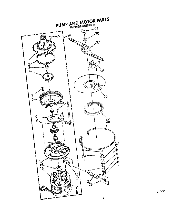 PUMP AND MOTOR Diagram and Parts List for WU3006V2  Roper Dishwasher