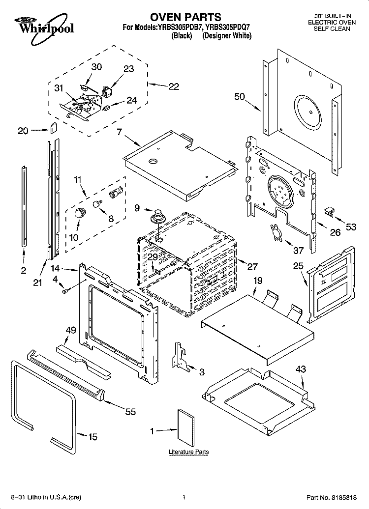 OVEN PARTS Diagram and Parts List for YRBS305PDQ7  Whirlpool Wall Oven