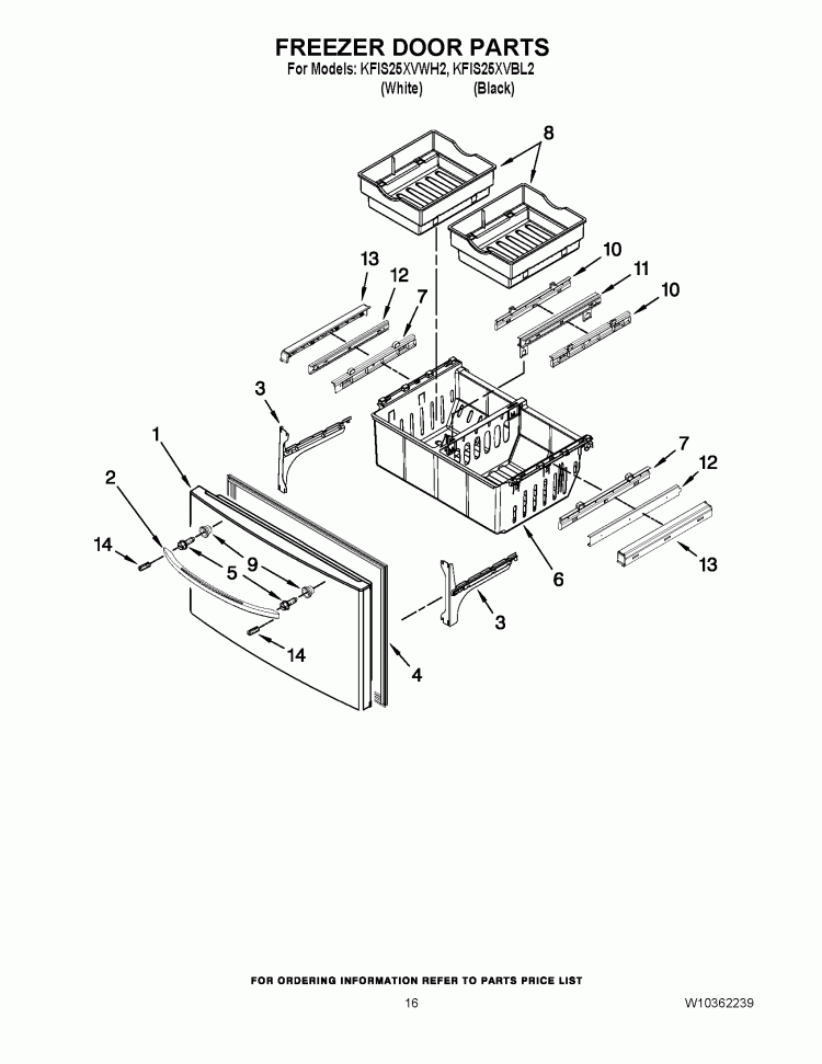 FREEZER DOOR PARTS Diagram and Parts List for KFIS25XVBL2  KitchenAid Refrigerator
