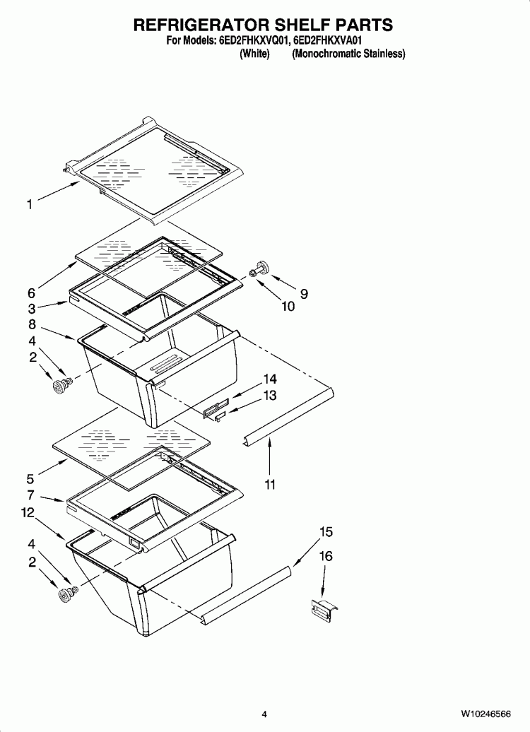 REFRIGERATOR SHELF PARTS Diagram and Parts List for 6ED2FHKXVA01  Whirlpool Refrigerator
