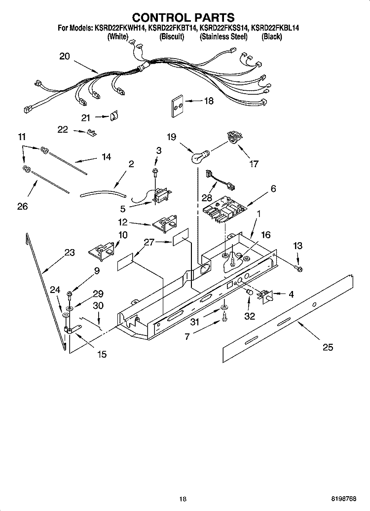 CONTROL PARTS Diagram and Parts List for KSRD22FKBL14  KitchenAid Refrigerator
