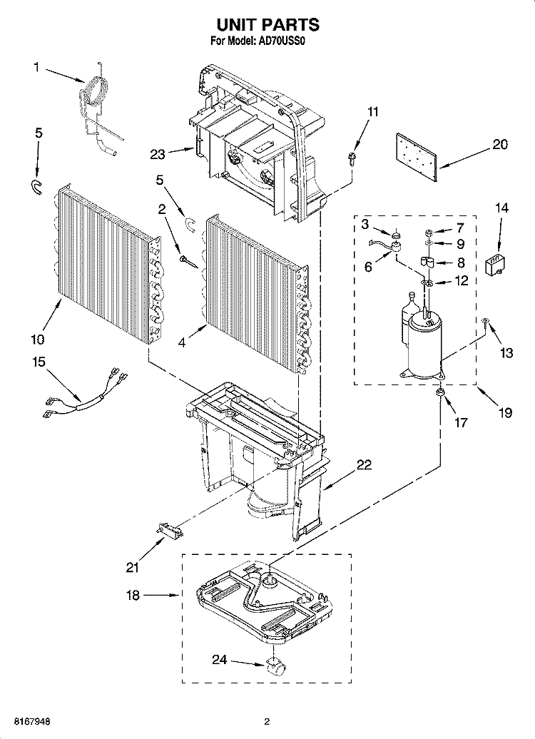 UNIT PARTS Diagram and Parts List for AD70USS0  Whirlpool Dehumidifier