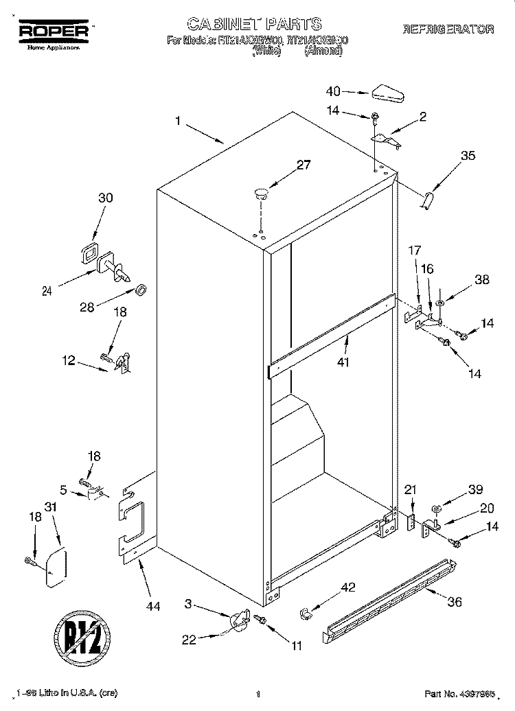 CABINET Diagram and Parts List for RT21AKXGN00  Roper Refrigerator