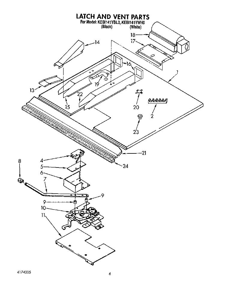 LATCH AND VENT Diagram and Parts List for KEBI141YWH0  KitchenAid Wall Oven