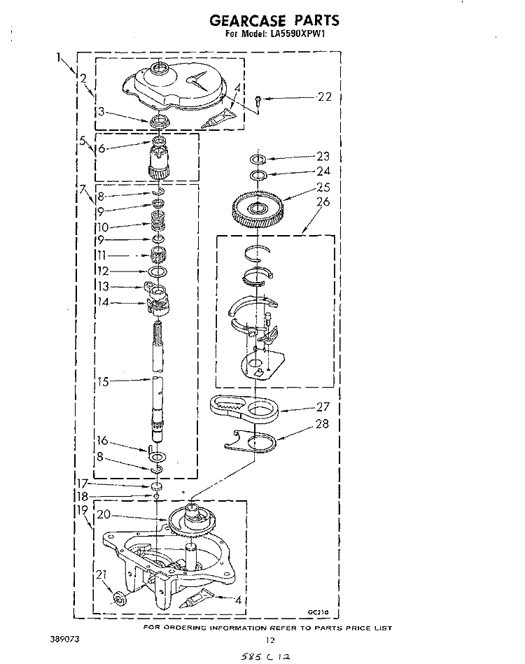 GEARCASE Diagram and Parts List for LA5590XPW1  Whirlpool Washer