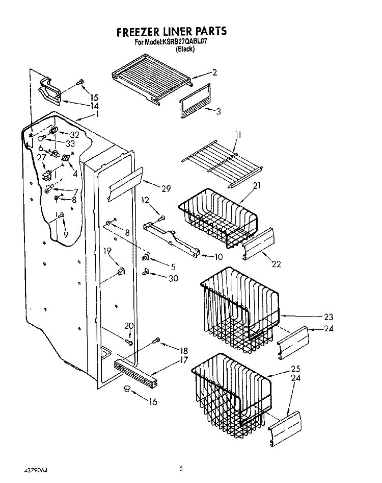 FREEZER LINER Diagram and Parts List for KSRB27QABL07  KitchenAid Refrigerator