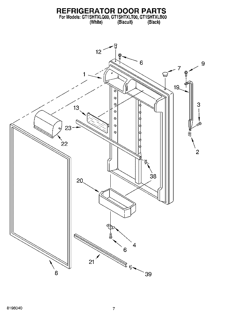 REFRIGERATOR DOOR Diagram and Parts List for GT1SHTXLT00  Whirlpool Refrigerator