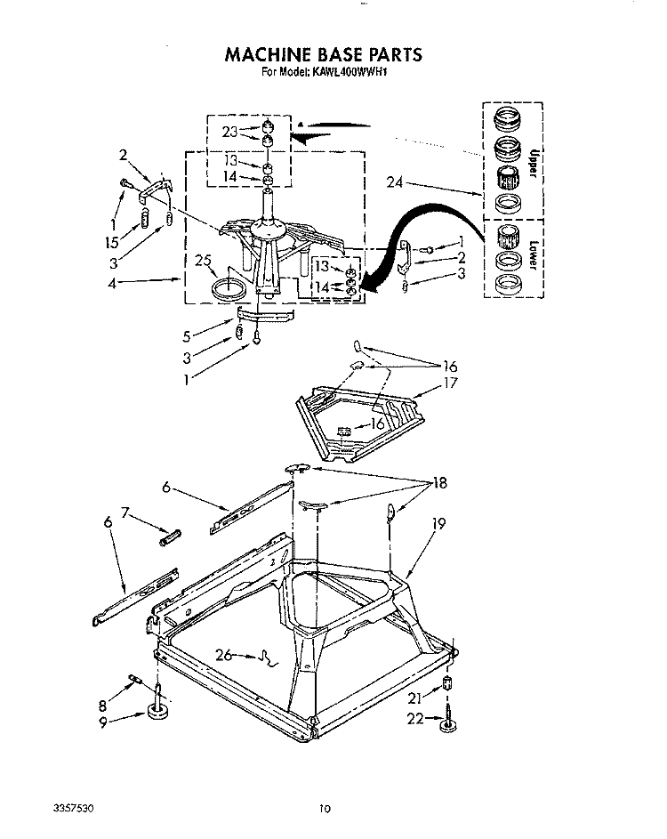 MACHINE BASE Diagram and Parts List for KAWL400WWH1  KitchenAid Washer