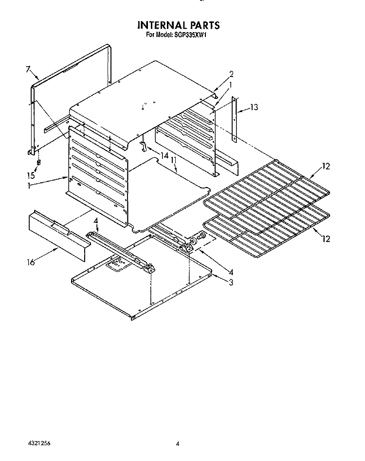 INTERNAL Diagram and Parts List for SGP335XW1  Roper Range