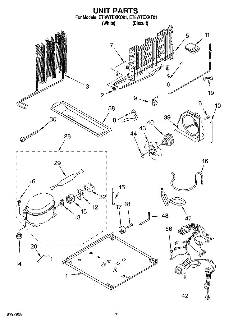 UNIT Diagram and Parts List for ET8WTEXKT01  Whirlpool Refrigerator
