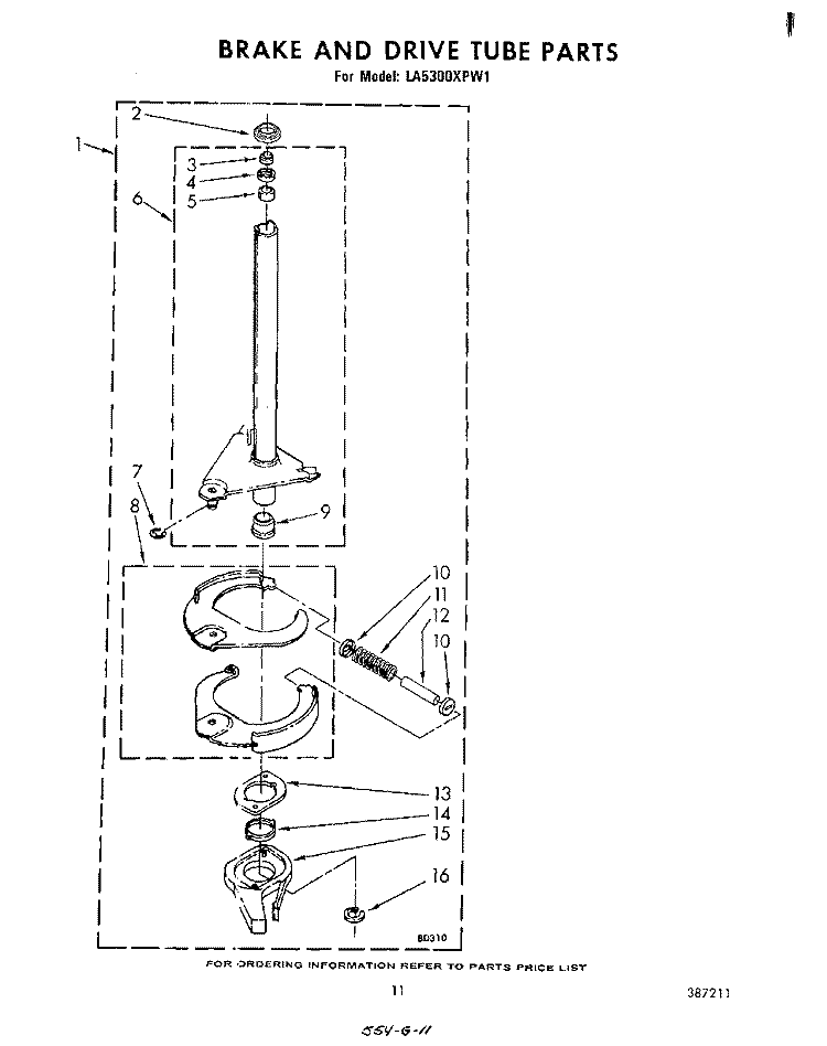 BRAKE AND DRIVE TUBE Diagram and Parts List for LA5300XPW1  Whirlpool Washer