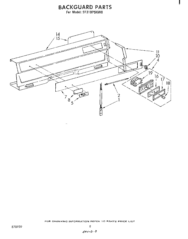 BACKGUARD Diagram and Parts List for SF310PSKW0  Whirlpool Range