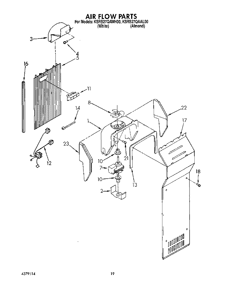 AIR FLOW Diagram and Parts List for KSRS27QAWH00  KitchenAid Refrigerator