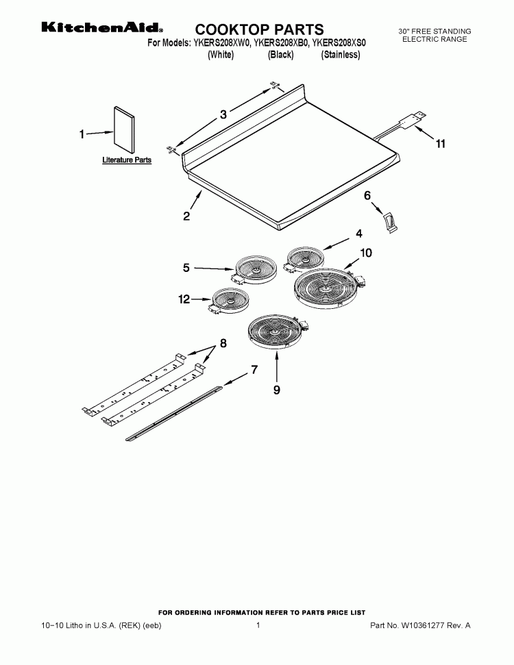 COOKTOP PARTS Diagram and Parts List for YKERS208XB0  KitchenAid Range