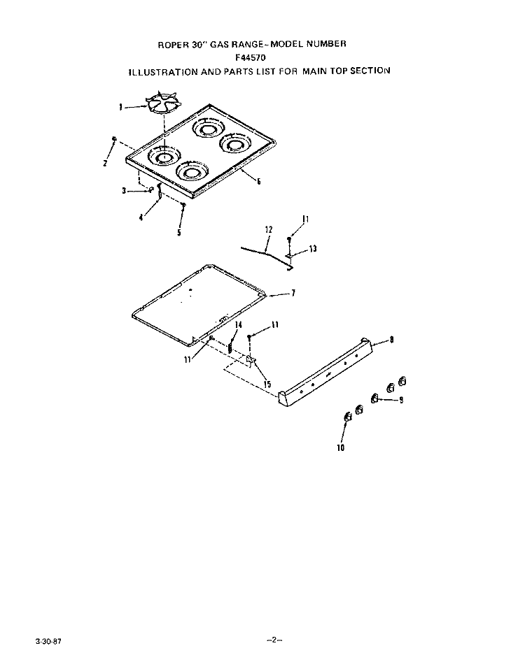 MAIN TOP Diagram and Parts List for F4457W0  Roper Range