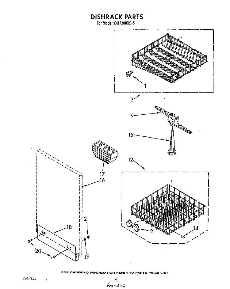 DISHRACK Diagram and Parts List for DU7200XS5  Whirlpool Dishwasher