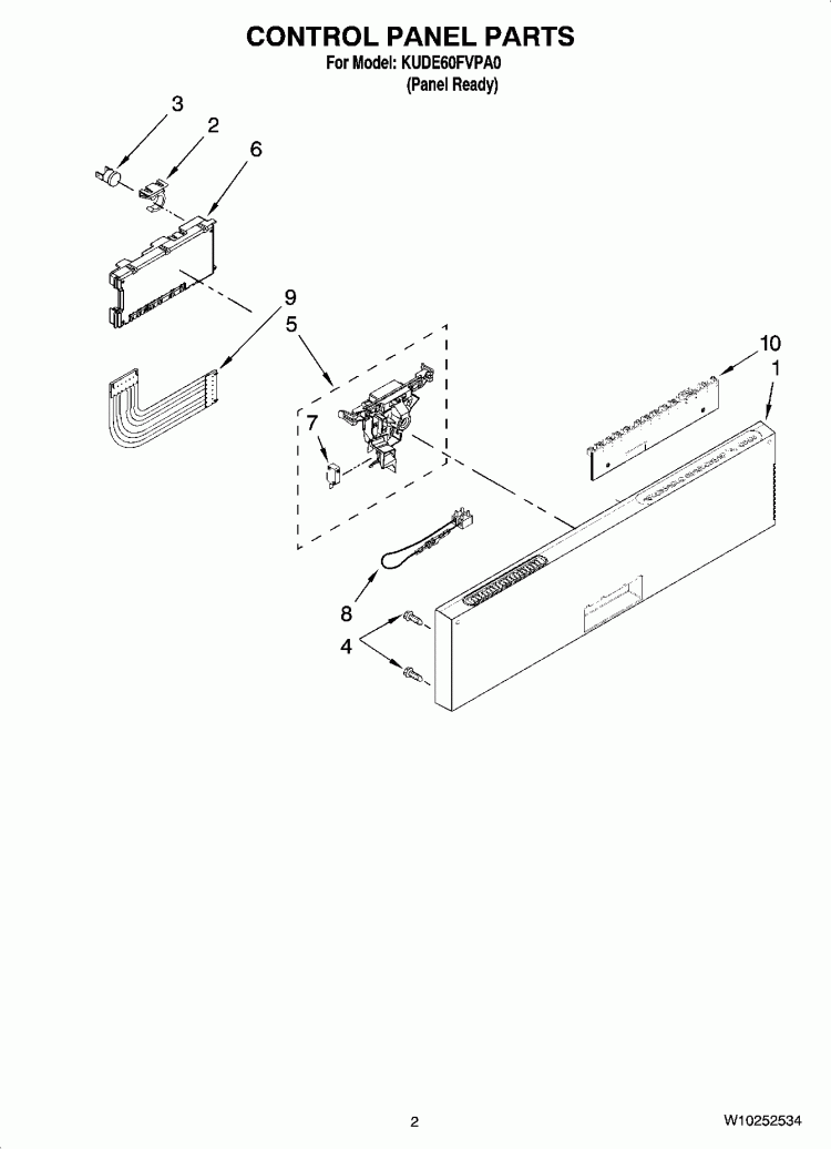 CONTROL PANEL PARTS Diagram and Parts List for KUDE60FVPA0  KitchenAid Dishwasher