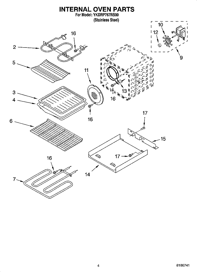 INTERNAL OVEN PARTS Diagram and Parts List for YKDRP767RS00  KitchenAid Range