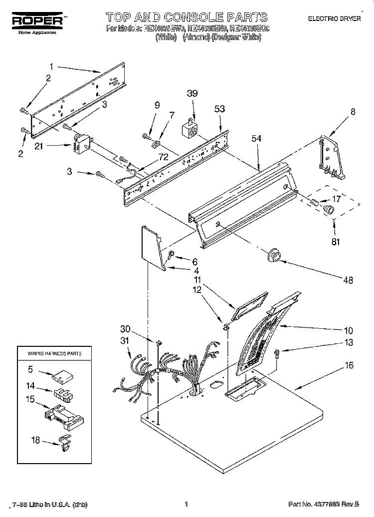SECTION Diagram and Parts List for REX4635EW0  Roper Dryer