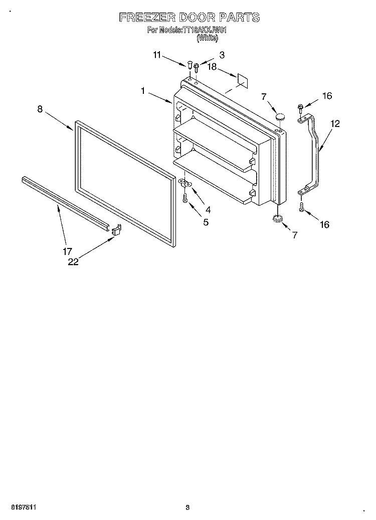 FREEZER DOOR Diagram and Parts List for TT18AKXJW01  Estate Refrigerator