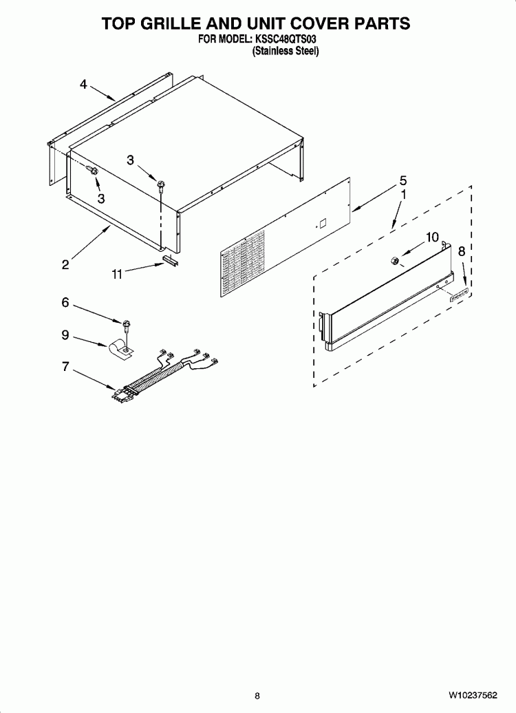 TOP GRILLE AND UNIT COVER PARTS Diagram and Parts List for KSSC48QTS03  KitchenAid Refrigerator