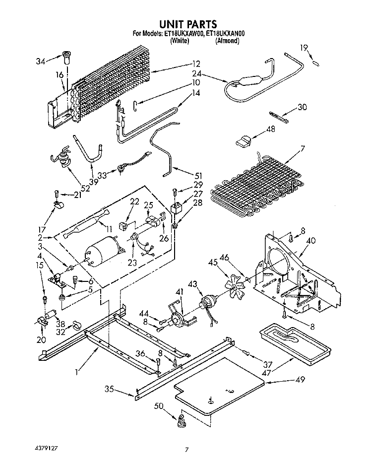 UNIT Diagram and Parts List for ET18UKXAN00  Whirlpool Refrigerator
